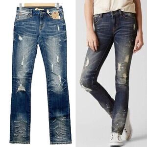 NWT Remix by Rock Revival Straight Leg Jeans in Destroyed Indigo Wash Size 24